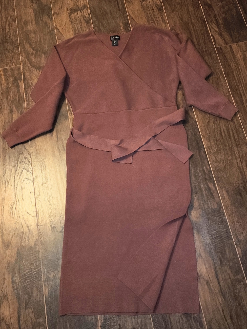 Nicole Miller Long Sleeve Belted Knit Sweater Dress